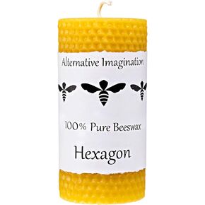 Honeycomb Beeswax Pillar Candle - 2x6 Inch 100% Pure Beeswax Candles, 60 Hours - Natural Yellow Candles - Dripless, Smokeless, Unscented Candles - 1 Pack - Alternative Imagination