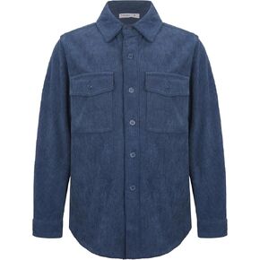 Tronjori Boys Corduroy Utility Shirt Long Sleeve Button Down Casual Woven Shirt with Two Pockets
