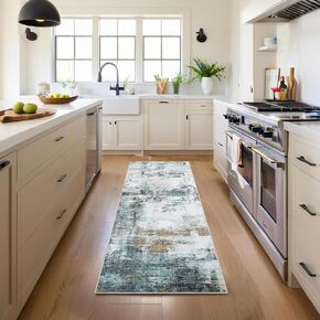 Washable Rugs 5x7 Modern Abstract Area Rug Soft Area Rug for Living Room Stain Resistant Carpet with Non-Slip Backing Low Pile Folding Area Rug for Dining Room Office Bedroom,Blue/Green