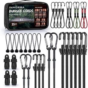 35-Piece Bungee Cords Heavy Duty Outdoor Set, Premium Bungee Cord kit Including Waterproof tarp Clips, Ball Ropes, Multiple Sizes of Bungee Cords, and a complimentary Storage Bag
