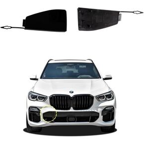 غطاء خطاف سحب المصد الأمامي للسيارة متوافق مع BMW X5 G05 M Sport M50i 2019 2020 2021 2022 غطاء غطاء المقطورة بدون قاعدة 51118092124 51118069237 غطاء عين السحب أسود الجانب الأيسر للسائق
