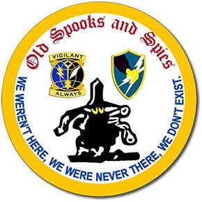 Round Old Spooks and Spies Sticker (ASA Army Security Agency We Don't Exist Logo Seal Insignia Vinyl Decal for car Truck Laptop Water Bottle or Cooler (3 inch) U.S. Army Licensed