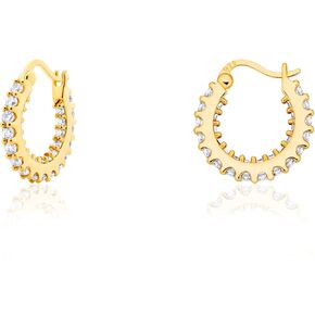 Gold Hoop Earrigns for Women Cubic Zirconia Inside Out paved 925 Stering Silver Post 18K Gold Silver Plated Multicolors CZ Earring Large Small