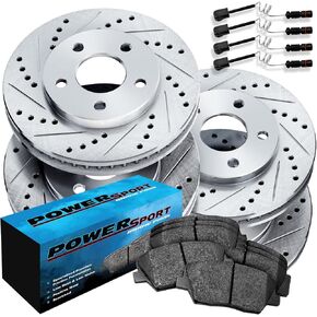 PowerSport Front Rear Brakes and Rotors Kit |Front Rear Brake Pads| Brake Rotors and Pads| Ceramic Brake Pads and Rotors |fits 1996-2004 Mercedes-Benz C230, C280, E300, SLK230
