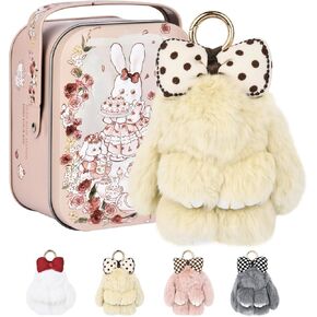 Bunny Lulu Keychain with Tin Box, Cute Keychain Charms Gift, Soft Fluffy Bunny Keychain Accessories for Women
