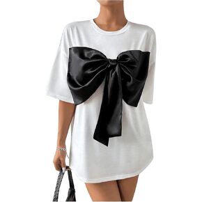 SweatyRocks Women's Bow Twist Front T Shirts Crew Neck Short Sleeve Tee Tops