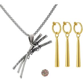 Zaky Anime Cosplay Accessories One P. Jewelry Samurai Sword Pendant Necklace Zoro Ear Clip Set With Cartoon Character Sticker (No ear piercing required) 14 pcs