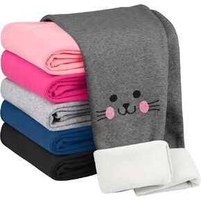 Cooraby Girls Cotton Fleece Lined Leggings Cat Print Kids Thick Thermal Tights Warm Velvet Pants Winter Clothes