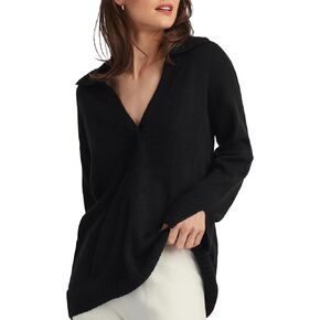 ELLEN TRACY Women's Polo Sweater, Addison Open Neck Collared Long Sleeve Pullover, Lightweight Pull Over Shirt Top