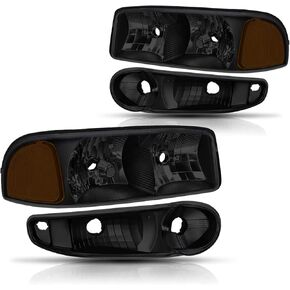PM PERFORMOTOR PMHL-DENALI-0106-OH-BSA Black Smoked Housing amber Corner Pair of Headlights Replacement Compatible with 02-06 Sierra Yukon Denali
