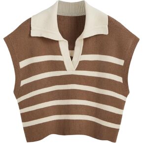 CIDER Vest for Women V Neck Cap Sleeve Striped Sweater Vest Knit Polo Neck Trendy Vest Tops Casual Trendy