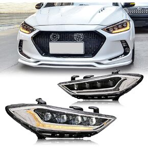 inginuity time LED Headlights For Hyundai Elantra 2017 2018 With The Start Up Animation Front Lamp Assembly (Black)