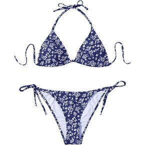 Women's 2 Piece Swim Suits Boho Floral Print Halter Triangle Bathing Suit Cute Knot Side Bikini Sets in Kuwait