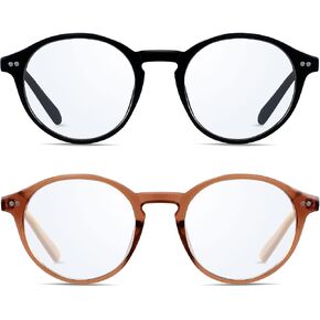 ANDWOOD Blue Light Blocking Glasses Women Men Computer Small Face Frame Bluelight Blocker Teens Round Frame 2 Pack Black Brown