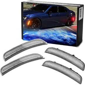 iJDMTOY 4pc Set Smoked Lens Amber Front & Red Rear Full LED Side Marker Light Kit Compatible with 2015-up Dodge Charger, Powered by Total 180-SMD LED, Replace OEM Amber/Red Lens Sidemarkers