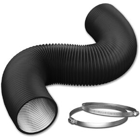 12 Inch Flexible Ducting Hose 12 Feet Black Aluminum Ducting -4 Layer Protection Dryer Vent Hose for HVAC Heating Cooling Ventilation and Exhaust, 2 Clamps Included