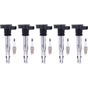 ApplianPar Ignition Coil and Spark Plug for VW Beetle for Tiguan Jetta Golf Eos Passat for Audi A3 A4 A5 A6 Q5 TT 2.5 2.0