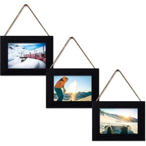 5x7 Wall Hanging Picture Frames Collage with 3 Opening Frames Black