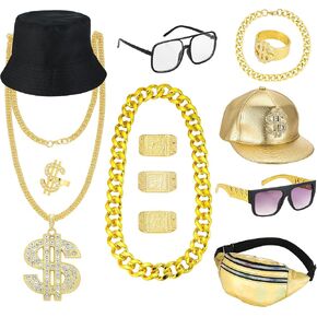 80s 90s Accessories Hip Hop Outfit for Men Rapper Costume Rapper Sunglasses Waist Bag Accessories