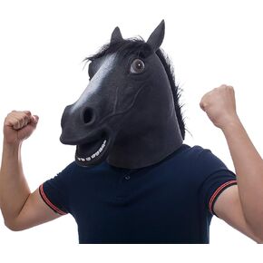 MOLEZU Black Horse Head Mask for Adult, Rubber Latex Animal Mask for Halloween Costume Party Masquerade