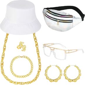 Oruwowu 80s 90s Accessories Outfit Hip Hop Woman Costume Kit Rapper Accessories for Women Men