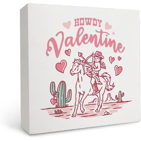 لافتة عيد الحب من OFlich Howdy - هدايا عيد الحب لها، هدايا راعية البقر، ديكور عيد الحب، لافتة خشبية للحب الوردي مقاس 5x5 in Kuwait