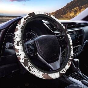 Boatee Brown Black Cow Print Unviersal 15 inch Car Steering Wheel Cover for Women Men,Cow Animal Print Car Interior Accessories