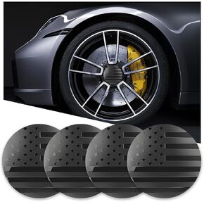 4PCS American Flag Car Wheel Center Caps, 56mm Vehicle Hub Caps Covers for Rims, Waterproof Dustproof Automotive Exterior Decals Accessories Universal for SUV, Truck, RV（Black）