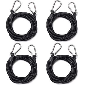 KING PIECES 60 Inch Bungee Cords with Hooks Heavy Duty 4 Pieces Black Latex Long Bungie Cord Bungee Straps with Stainless Steel Mini Hook for Outdoor Tent, Camping, Cargo, Bike, Transporting, Storage…