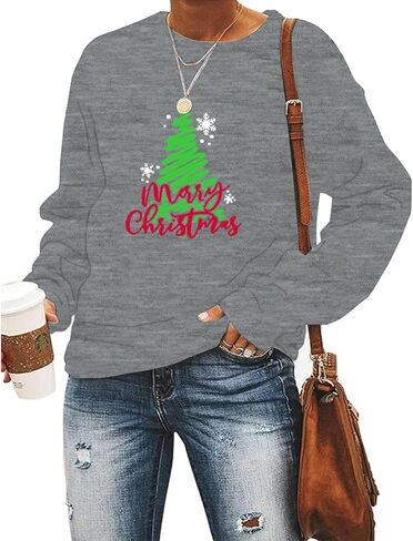 Christmas Sweatshirt Women Christmas Tree Graphic Shirt Xmas Holiday Pullover Cute Long Sleeve Tops in Kuwait