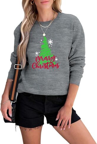 Christmas Sweatshirt Women Christmas Tree Graphic Shirt Xmas Holiday Pullover Cute Long Sleeve Tops in Kuwait