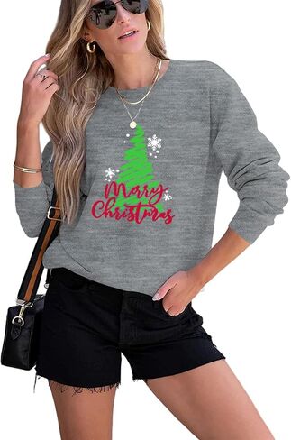 Christmas Sweatshirt Women Christmas Tree Graphic Shirt Xmas Holiday Pullover Cute Long Sleeve Tops in Kuwait