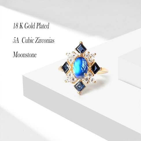 HAIXIAN 14K Yellow Gold Plated Moonstone Cubic Zirconias Ring for Women,Cocktail Party Multi Gem Stone Crystal Turkey Ring Jewelry in Saudi Arabia
