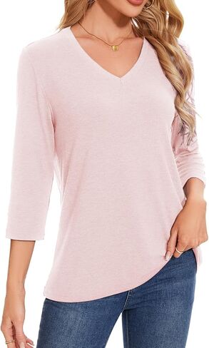 3/4 Length Sleeve Womens Tops V Neck Loose Fit Casual Tunic Spring Tops for Women Business Work Shirts 3 Pack in Saudi Arabia