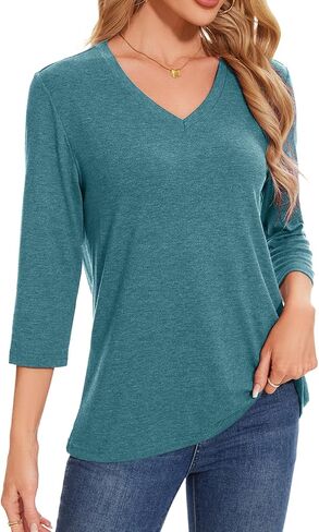 3/4 Length Sleeve Womens Tops V Neck Loose Fit Casual Tunic Spring Tops for Women Business Work Shirts 3 Pack in Saudi Arabia
