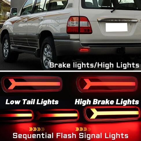 LED Rear Bumper Reflectors Fog Brake Tail Light Lamps Compatible with Toyota Land Cruiser Lexus LX470 1998-2007 Add on Turn Signal Accessories (SMOKED STYLE) in Kuwait