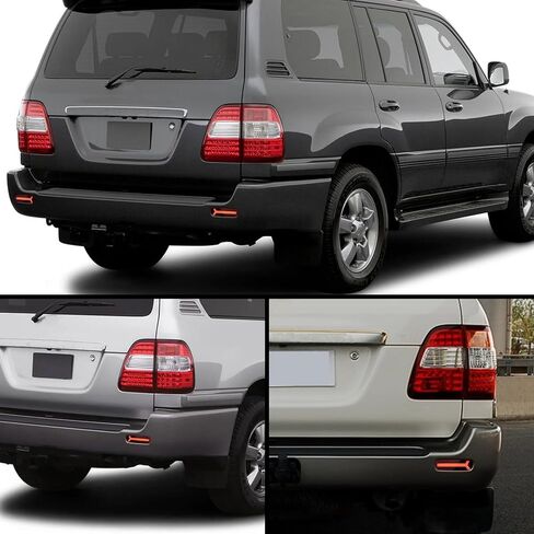 LED Rear Bumper Reflectors Fog Brake Tail Light Lamps Compatible with Toyota Land Cruiser Lexus LX470 1998-2007 Add on Turn Signal Accessories (SMOKED STYLE) in Kuwait