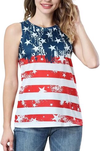 American Flag Tank Tops Women Patriotic Shirt 4th of July Top Stars Stripes Print Sleeveless T-Shirt USA Flag Tee Tops in Kuwait