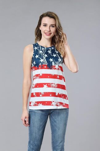 American Flag Tank Tops Women Patriotic Shirt 4th of July Top Stars Stripes Print Sleeveless T-Shirt USA Flag Tee Tops in Kuwait
