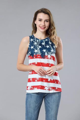 American Flag Tank Tops Women Patriotic Shirt 4th of July Top Stars Stripes Print Sleeveless T-Shirt USA Flag Tee Tops in Kuwait