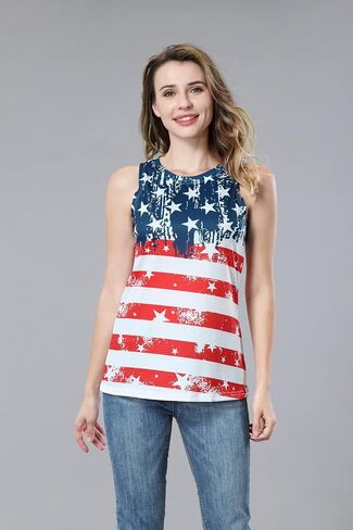 American Flag Tank Tops Women Patriotic Shirt 4th of July Top Stars Stripes Print Sleeveless T-Shirt USA Flag Tee Tops in Kuwait