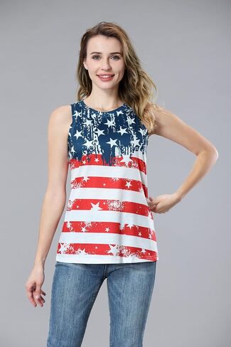 American Flag Tank Tops Women Patriotic Shirt 4th of July Top Stars Stripes Print Sleeveless T-Shirt USA Flag Tee Tops in Kuwait