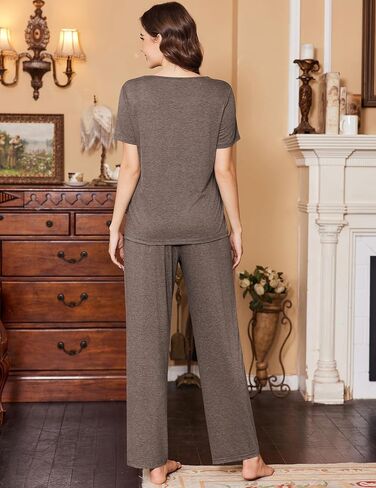 Ekouaer Women's Pajamas Set Soft 2 Piece Lounge Sets V-neck Sleepwear Short Sleeve Top Pants with Pockets in Saudi Arabia