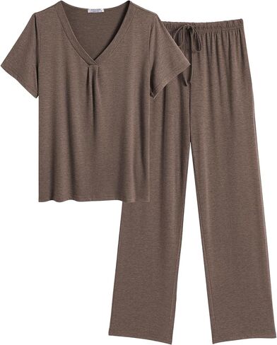 Ekouaer Women's Pajamas Set Soft 2 Piece Lounge Sets V-neck Sleepwear Short Sleeve Top Pants with Pockets in Saudi Arabia