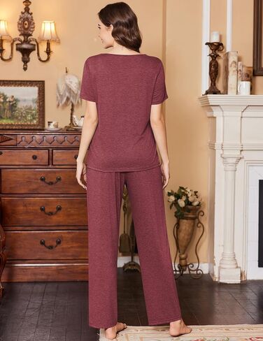 Ekouaer Women's Pajamas Set Soft 2 Piece Lounge Sets V-neck Sleepwear Short Sleeve Top Pants with Pockets in Saudi Arabia