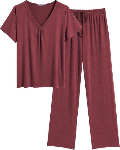 Ekouaer Women's Pajamas Set Soft 2 Piece Lounge Sets V-neck Sleepwear Short Sleeve Top Pants with Pockets in Saudi Arabia