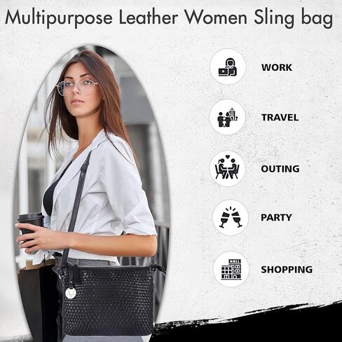Genuine Leather Crossbody Sling Bags for Women, Bags for Women Trendy Casual Office Bag with Adjustable Strap in Saudi Arabia