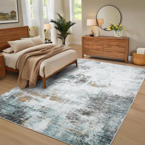 Washable Rugs 5x7 Modern Abstract Area Rug Soft Area Rug for Living Room Stain Resistant Carpet with Non-Slip Backing Low Pile Folding Area Rug for Dining Room Office Bedroom,Blue/Green in Saudi Arabia
