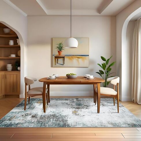 Washable Rugs 5x7 Modern Abstract Area Rug Soft Area Rug for Living Room Stain Resistant Carpet with Non-Slip Backing Low Pile Folding Area Rug for Dining Room Office Bedroom,Blue/Green in Saudi Arabia