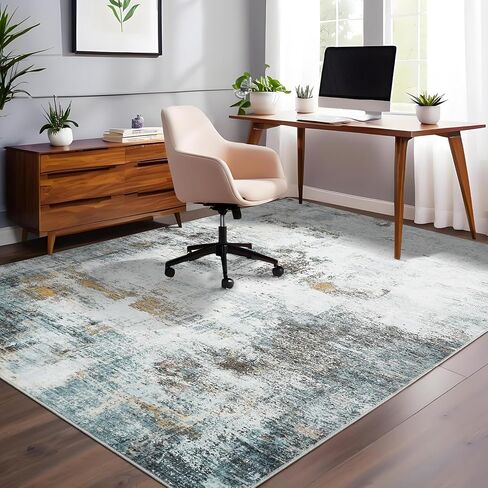 Washable Rugs 5x7 Modern Abstract Area Rug Soft Area Rug for Living Room Stain Resistant Carpet with Non-Slip Backing Low Pile Folding Area Rug for Dining Room Office Bedroom,Blue/Green in Saudi Arabia